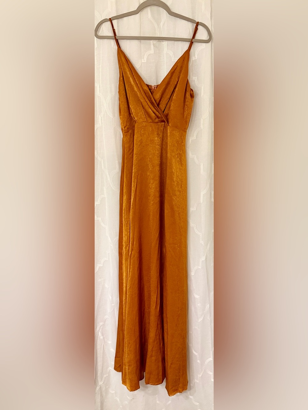 Lulus Rust Satin Slip Maxi Dress - Medium - Formal Bridesmaid Evening 🌙